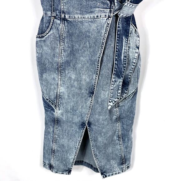 Retrofete Zelda Wrap‎ Dress Sienna Blue Denim V-Neck Puff Sleeve Sz S - Picture 7 of 11